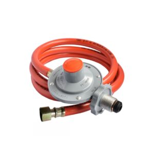 Regulador R20 Acción Directa Única Etapa GLP  28 mbar Volante 7/8 NGO x Mang 1,5m T1  con  Racor loco  5/8 UNF 44585  BTU/h GLP