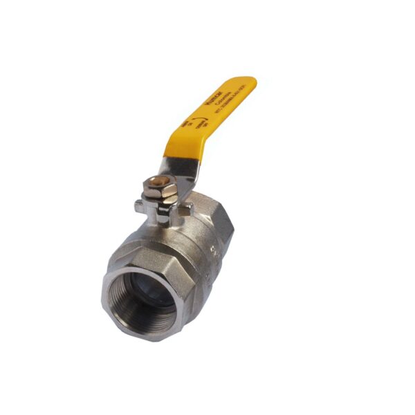 Valvula de Bola 3/4" NPTh, X 3/4" NPTh. Recubrimiento en Níquel, maneral tipo Palanca.