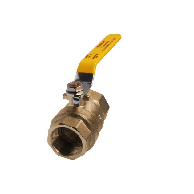 Valvula de Bola 1/2" NPTh, X 1/2" NPTh. Recubrimiento en Níquel, maneral tipo Palanca.