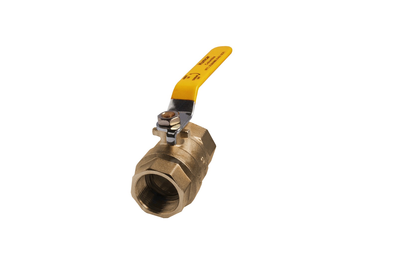 Valvula de Bola 1/2" NPTh, X 1/2" NPTh. Recubrimiento en Níquel, maneral tipo Palanca.