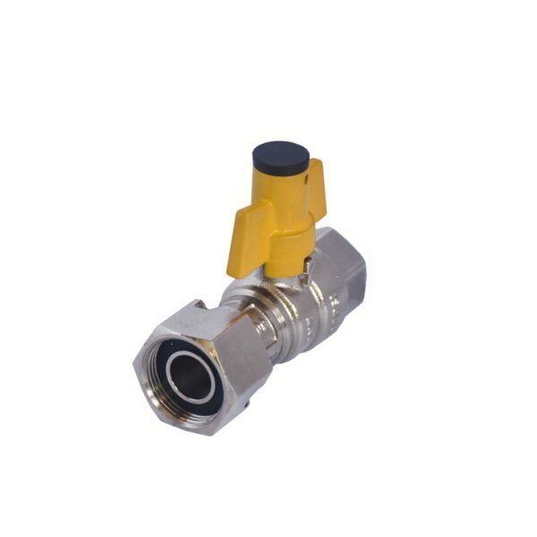 Valvula de Bola 1/2" NPTm, X M26 x1.5  Recubrimiento en Níquel, maneral tipo Mariposa de Seguridad.